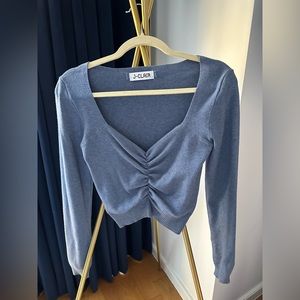 J-Clair Ruched Long Sleeve Blue Crop Sweater